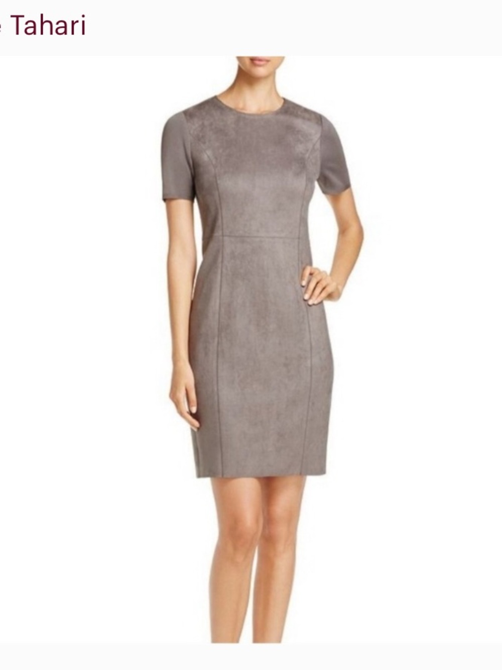 Elie Tahari Taupe Suede Midi Sheath Dress